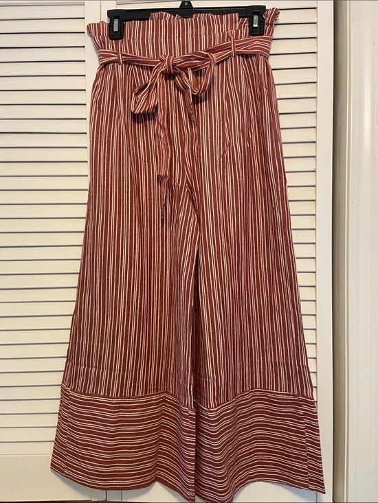 DO+BE Pants - DO+BE Paperbag-Waist Wide-Leg Cropped Pants Rust Red/White Striped Womans M